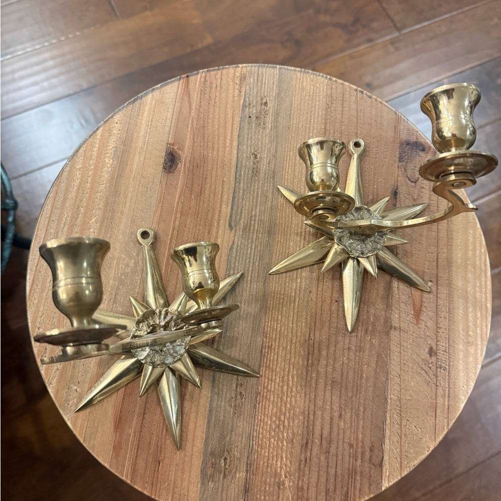 Pair of Brass Starburst Wall Candle Holder